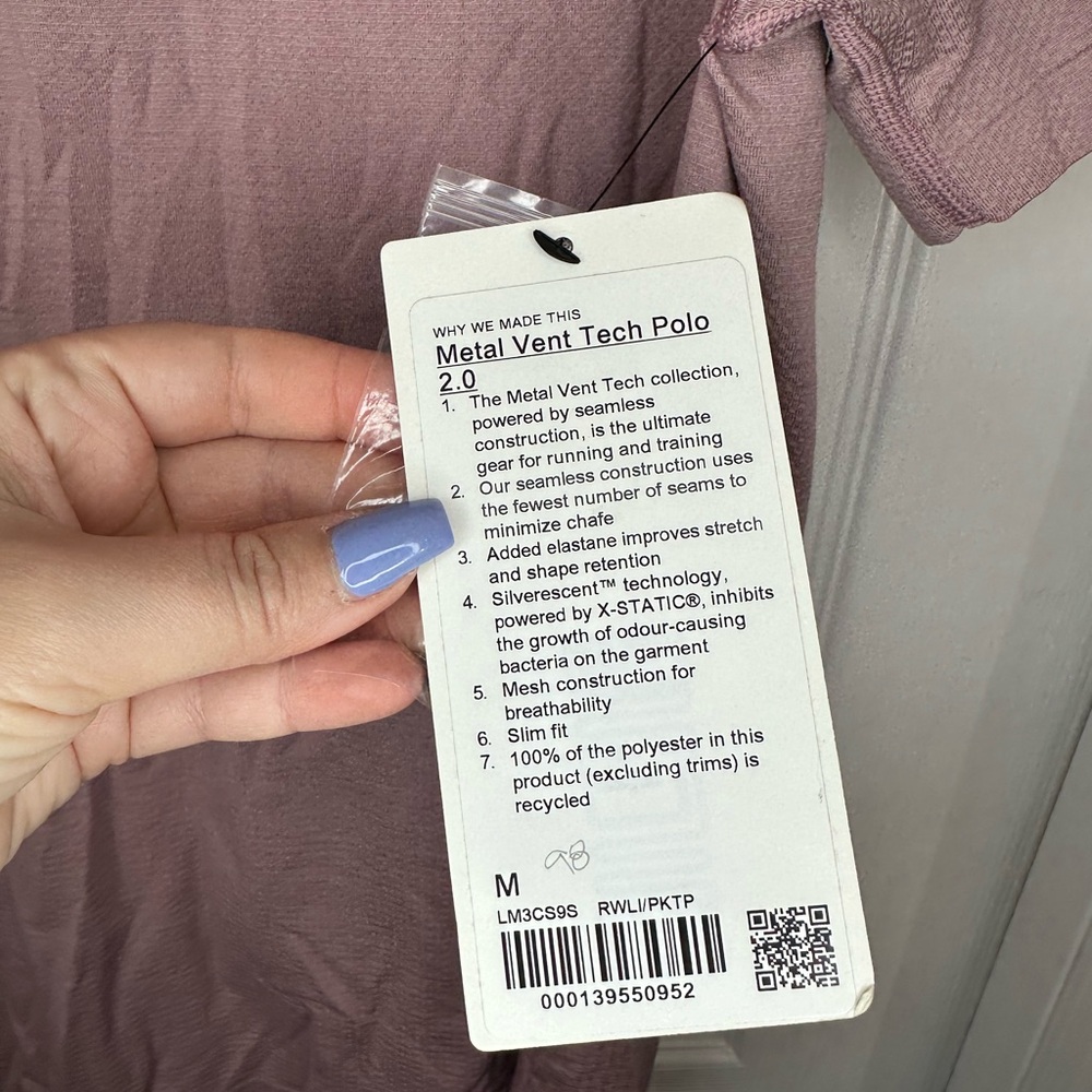 Lululemon Metal Vent Tech Polo Shirt 2.0 Raw Linen / Pink Taupe Sz.M - Picture 4 of 5